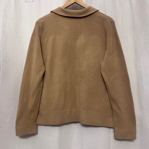 Kathie Lee Collection Womens Vintage Tan Collared V Neck Knit Sweater XL 16/18 - Picture 2 of 8